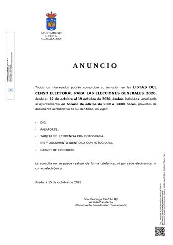 Consulta del Censo Electoral para las Elecciones Generales 2026